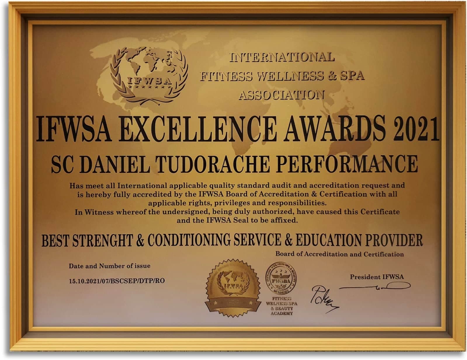 Certificat de Excelență