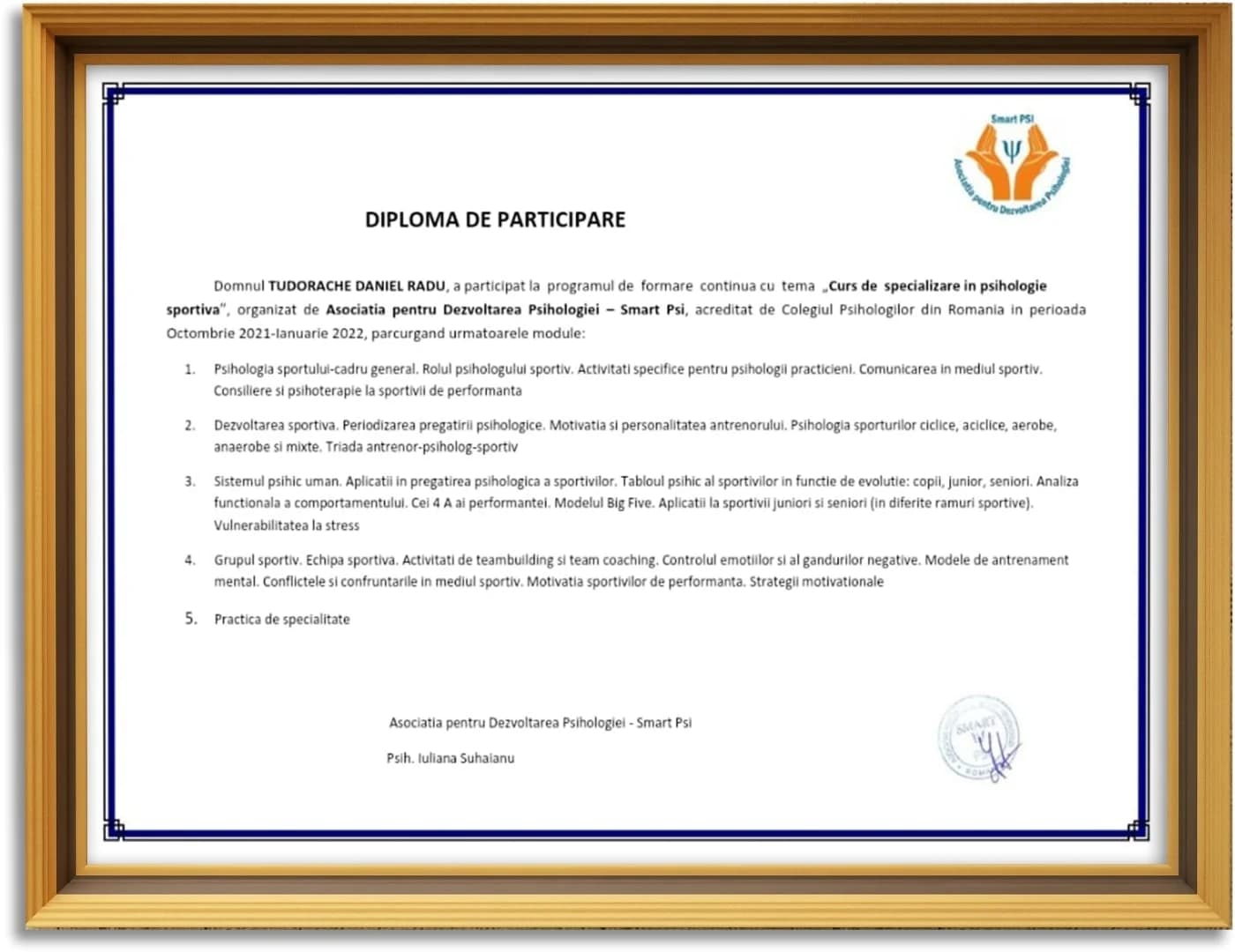 Specializare în Psihologia Sportului